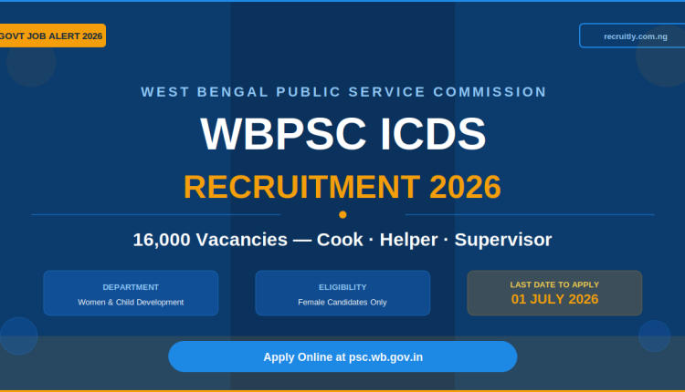 WBPSC ICDS Recruitment 2026 – 16,000 Posts for Cook, Helper & Supervisor | Last Date 01 July